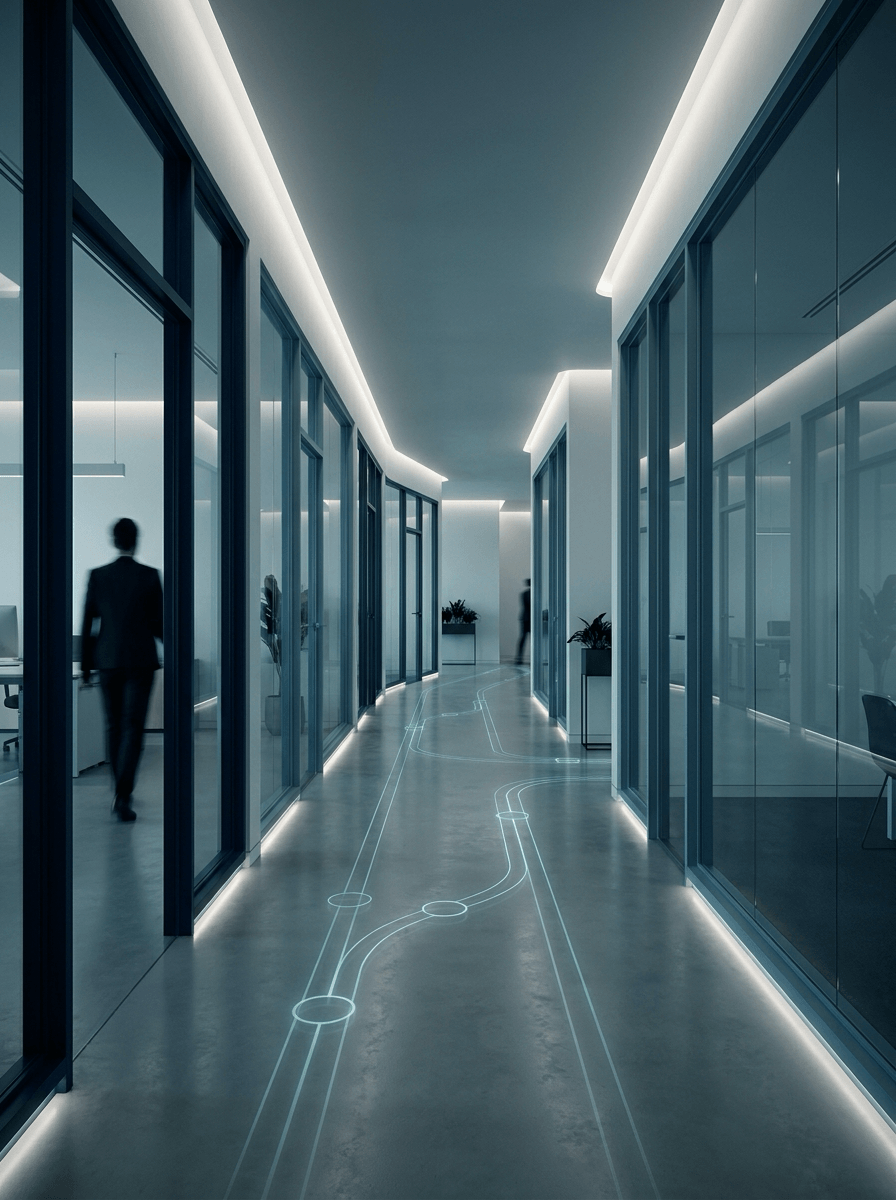 Connected office zones with subtle AI optimization pathways