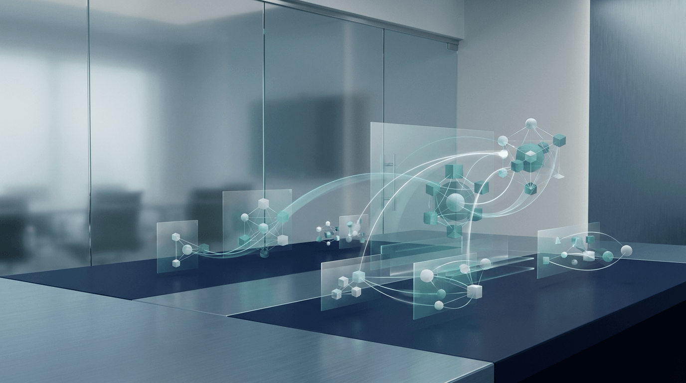 Strategy desk with subtle prioritized AI opportunity clusters